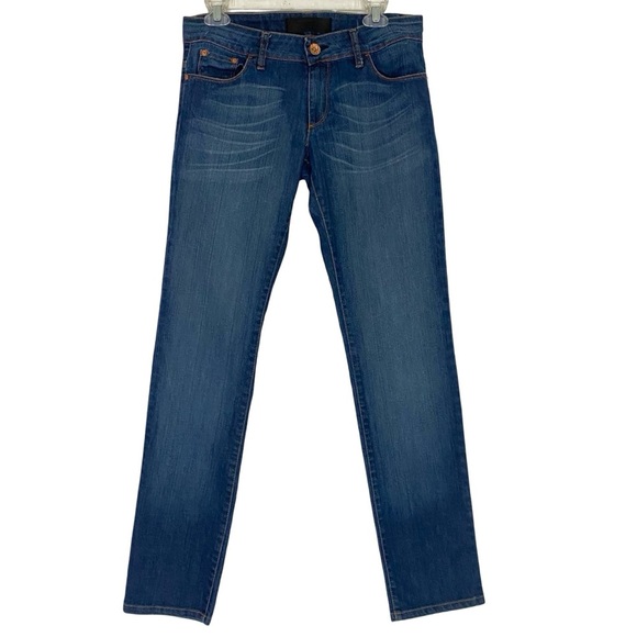 Tucci Slim Straight Jeans Womens Size 28 Tall Mid Low Rise Distressed Blue Denim - Picture 1 of 14
